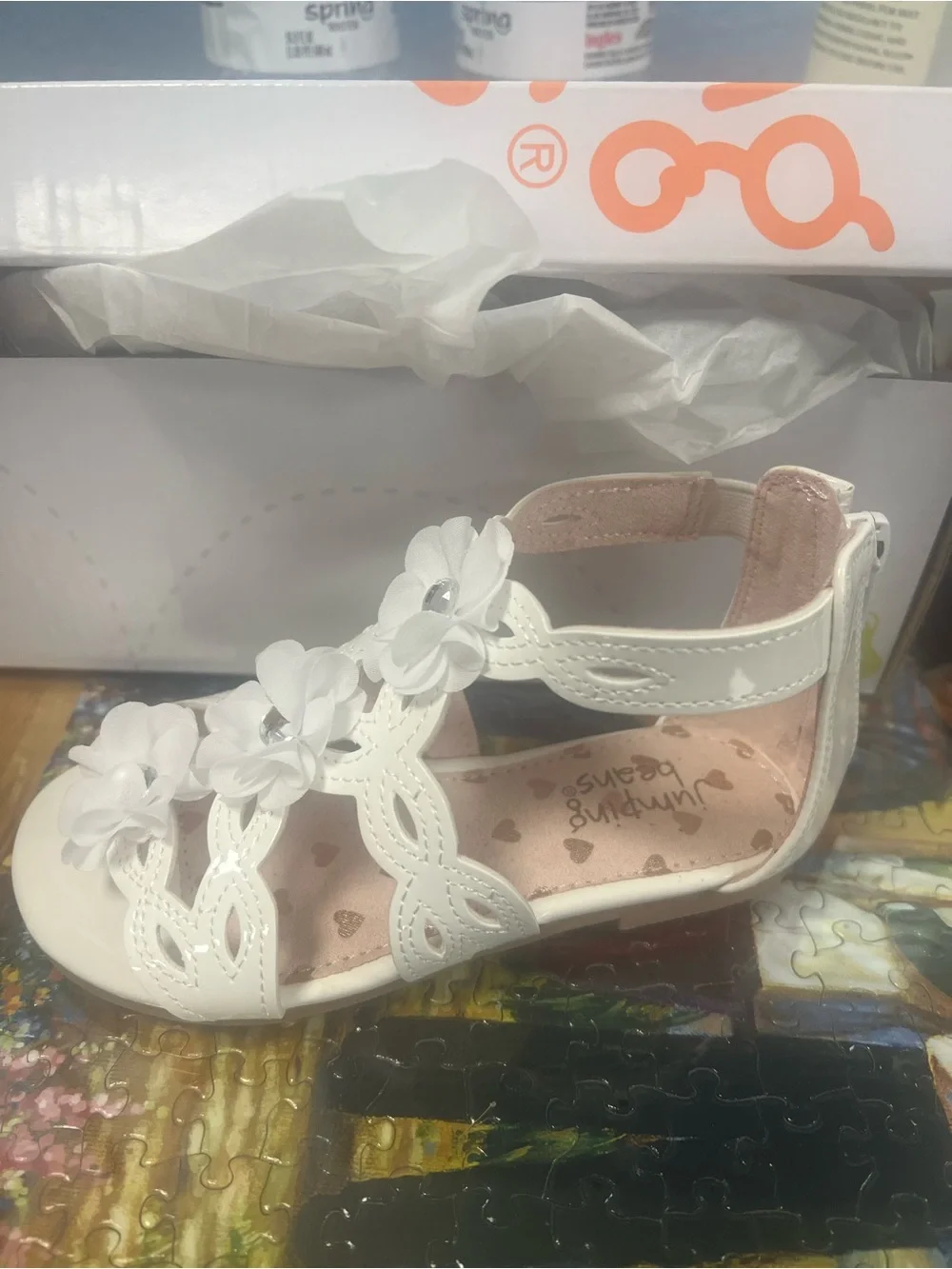Jumping Beans White Floral Gladiator Sandals‎ Shoes Rhinestones New 5 Toddler
